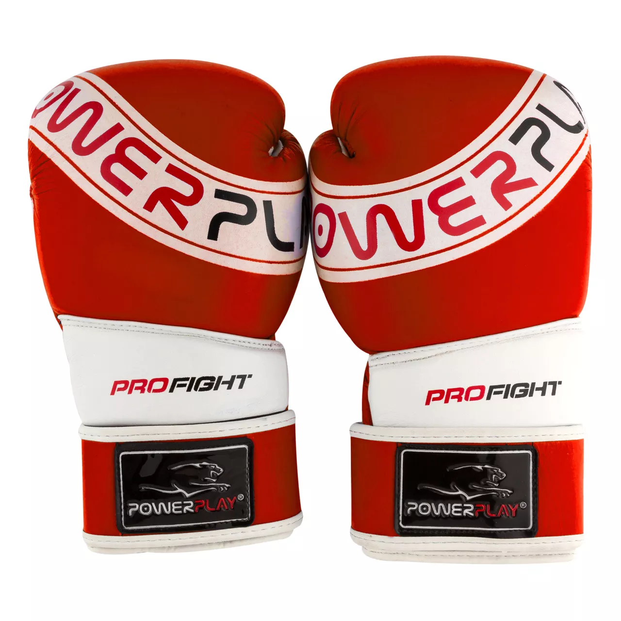 Боксерские перчатки PowerPlay 3023 A красно-белые (натуральная кожа) 10 унций