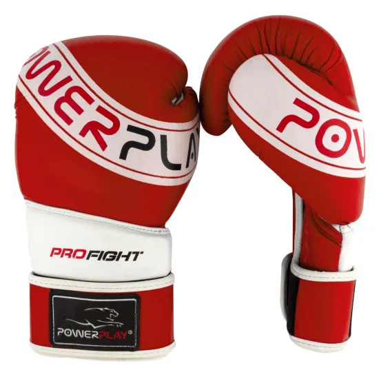 Боксерские перчатки PowerPlay 3023 A красно-белые (натуральная кожа) 10 унций