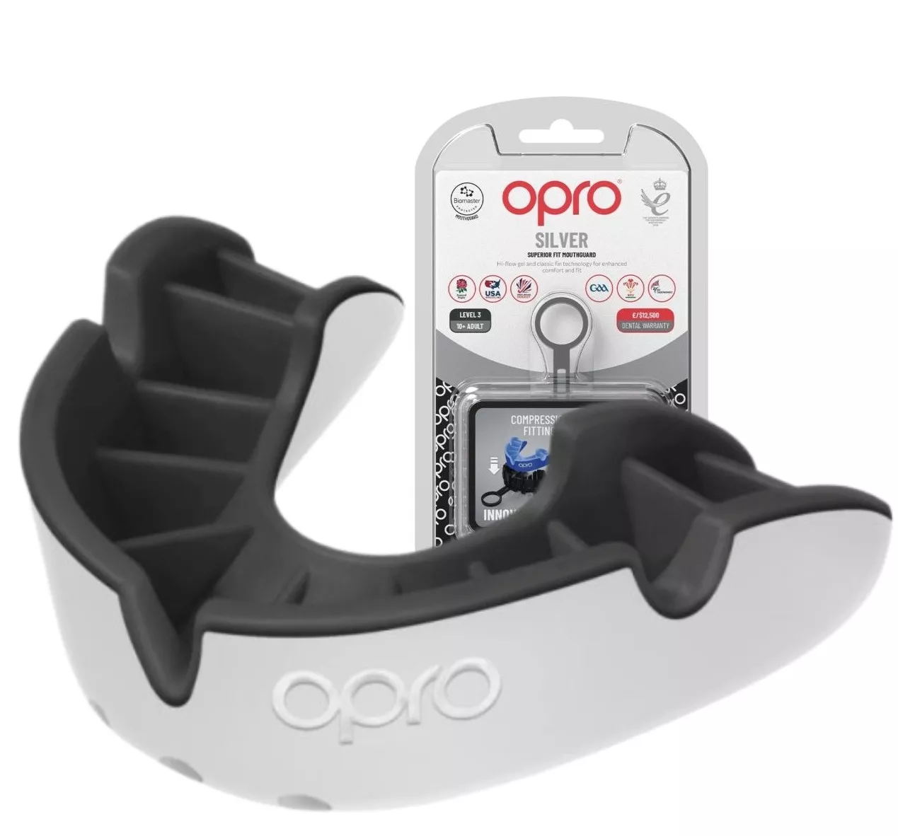 Капа OPRO Silver White/Black-взрослая