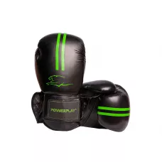 Боксерские перчатки PowerPlay 3016 черно-зеленые 10 унций