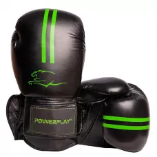 Боксерские перчатки PowerPlay 3016 черно-зеленые 14 унций