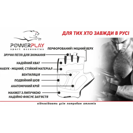 Рукавички для фітнесу PowerPlay 1953 чорні S