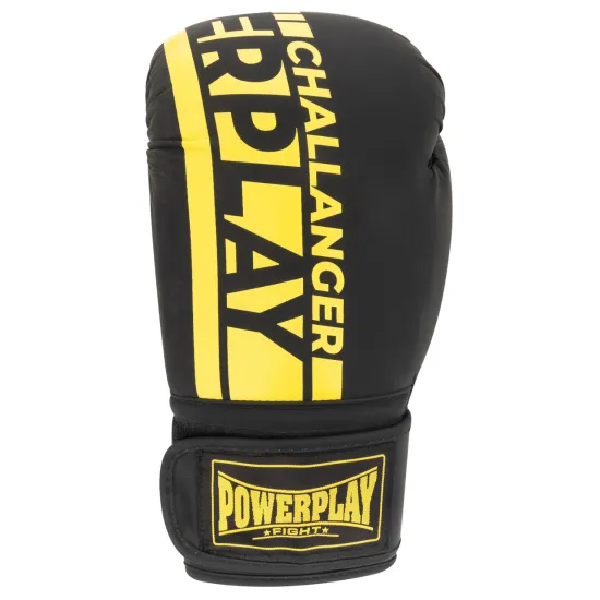 Боксерские перчатки PowerPlay 3086 Matt Challenger Черно-Желтые 10 унций