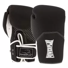 Боксерские перчатки PowerPlay 3011 черно-белые карбон 10 унций