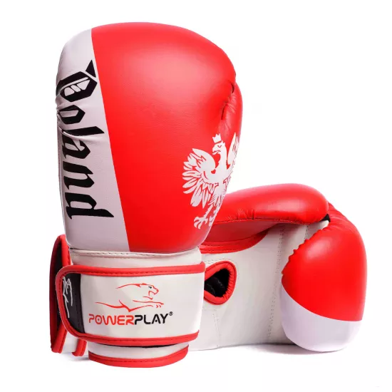 Боксерские перчатки PowerPlay 3021-2 Poland Красно-белые 8 унций