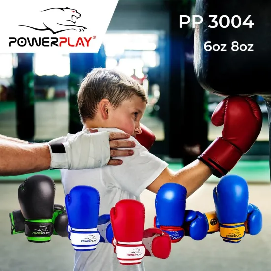 Боксерські рукавички PowerPlay 3004 JR синьо-білі 6 унцій