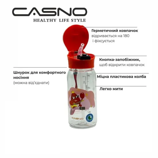 Бутылка для воды CASNO 400 мл KXN-1195 Красная (краб) с соломинкой