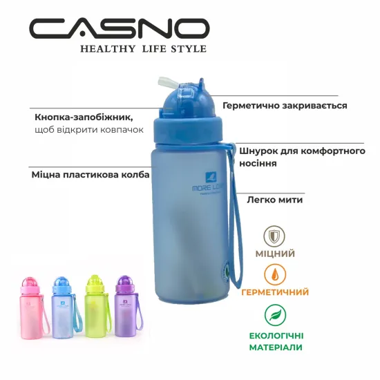 Бутылка для воды CASNO 400 мл MX-5028 More Love Голубая с соломинкой
