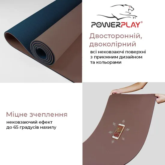 Килимок для йоги та фітнесу PowerPlay 4150 Premium TPE 183*61 см Синій