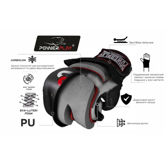 Перчатки для MMA PowerPlay 3093 Черные S
