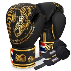 Боксерские перчатки Phantom Muay Thai Black Gold 10 унций (Бинты 4м. в подарок)