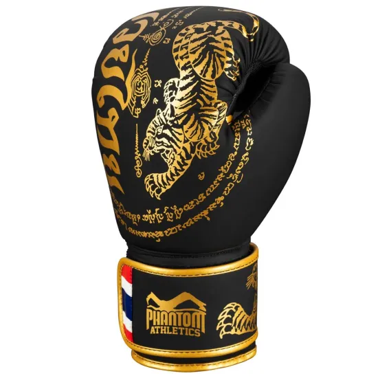 Боксерские перчатки Phantom Muay Thai Black Gold 10 унций (Бинты 4м. в подарок)