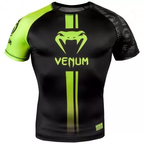 Рашгард Venum Logos Short Sleeves Rashguard Black Neo Yellow-XS