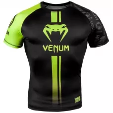 Рашгард Venum Logos Short Sleeves Rashguard Black Neo Yellow-XS