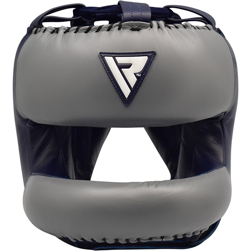 Боксерський шолом із бампером RDX Leather Pro Blue L