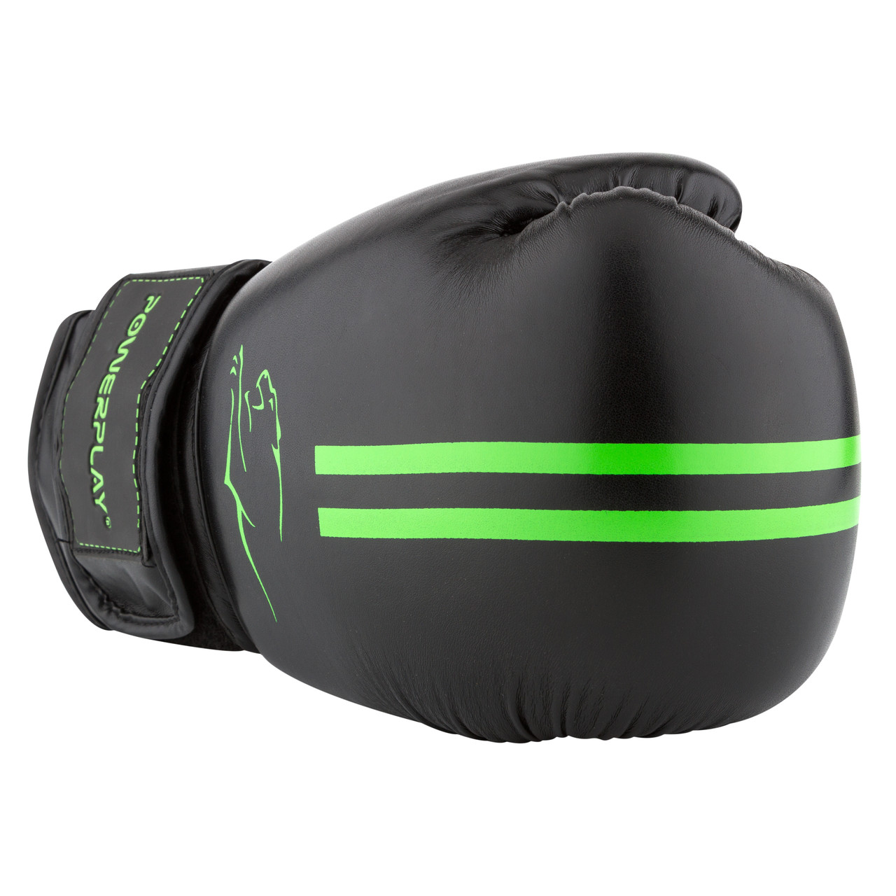 Боксерские перчатки PowerPlay 3016 черно-зеленые 8 унций
