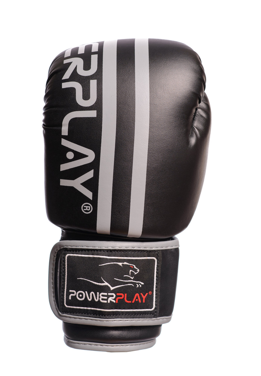 Боксерские перчатки PowerPlay 3010 черно-серые 8 унций