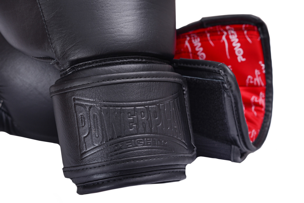 Боксерские перчатки PowerPlay 3014 черные (кожа) 10 унций
