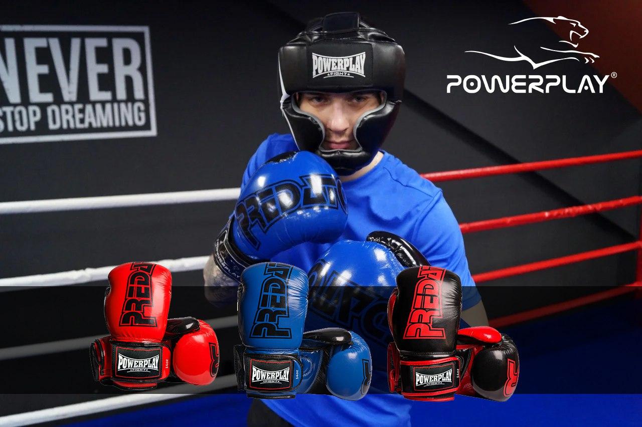 Боксерские перчатки PowerPlay 3017 черные карбон 8 унций