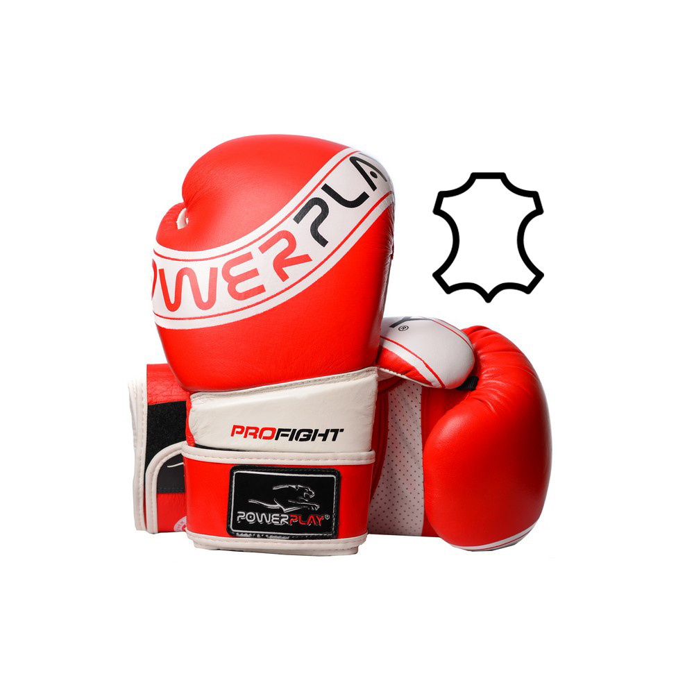 Боксерські рукавички PowerPlay 3023 A червоно-білі (натуральна шкіра) 10 унцій