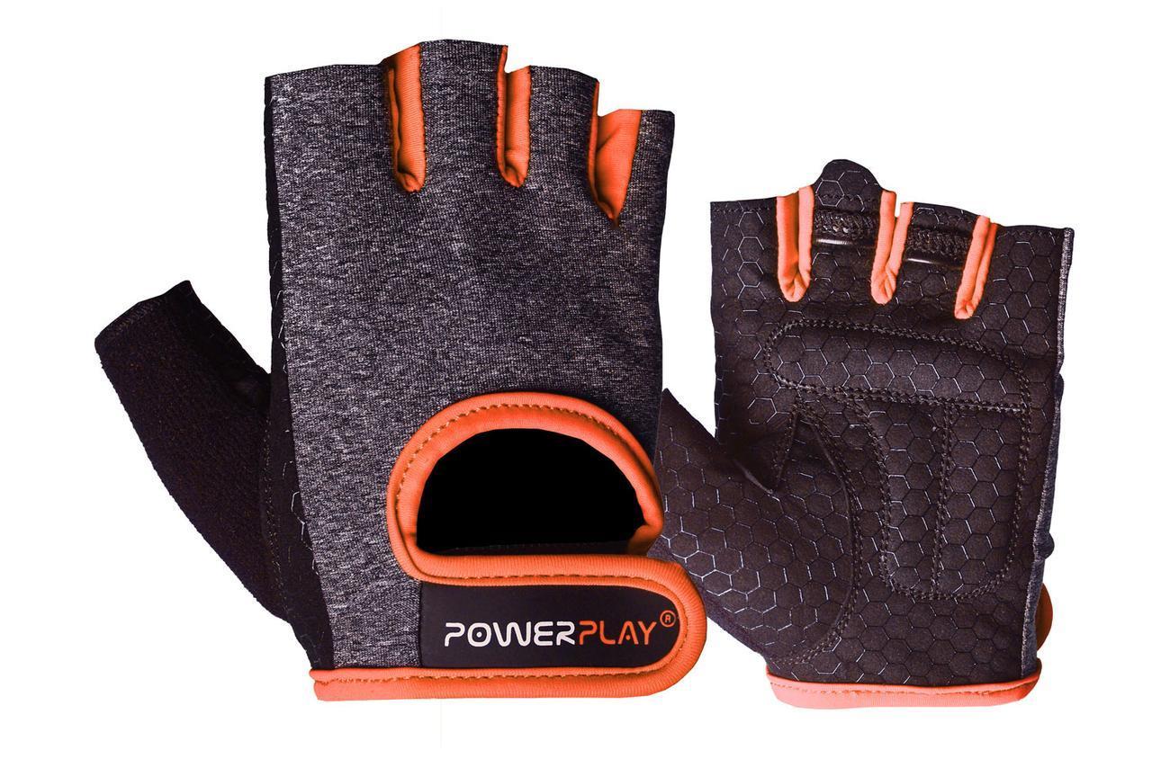 Перчатки для фитнеса PowerPlay 2935 женские серо-оранжевые XS
