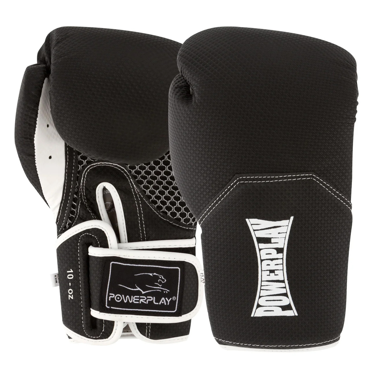 Боксерські рукавички PowerPlay 3011 чорно-білі карбон 10 унцій