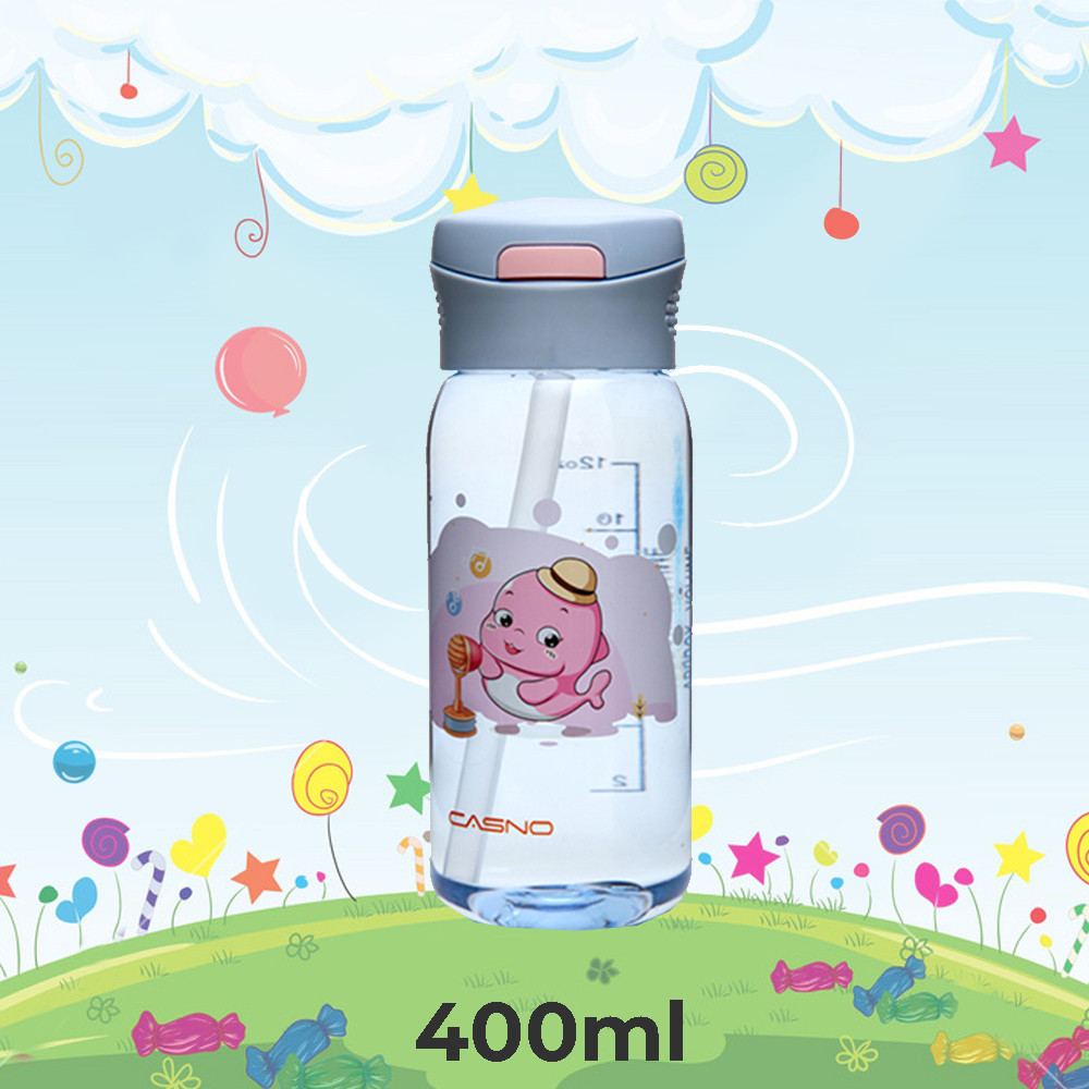 Бутылка для воды CASNO 400 мл KXN-1195 Серая (дельфин) с соломинкой