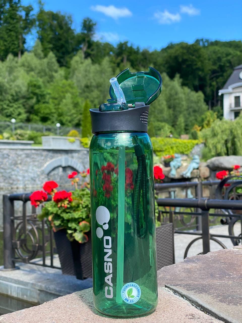 Бутылка для воды CASNO 600 мл KXN-1196 Зеленая с соломинкой