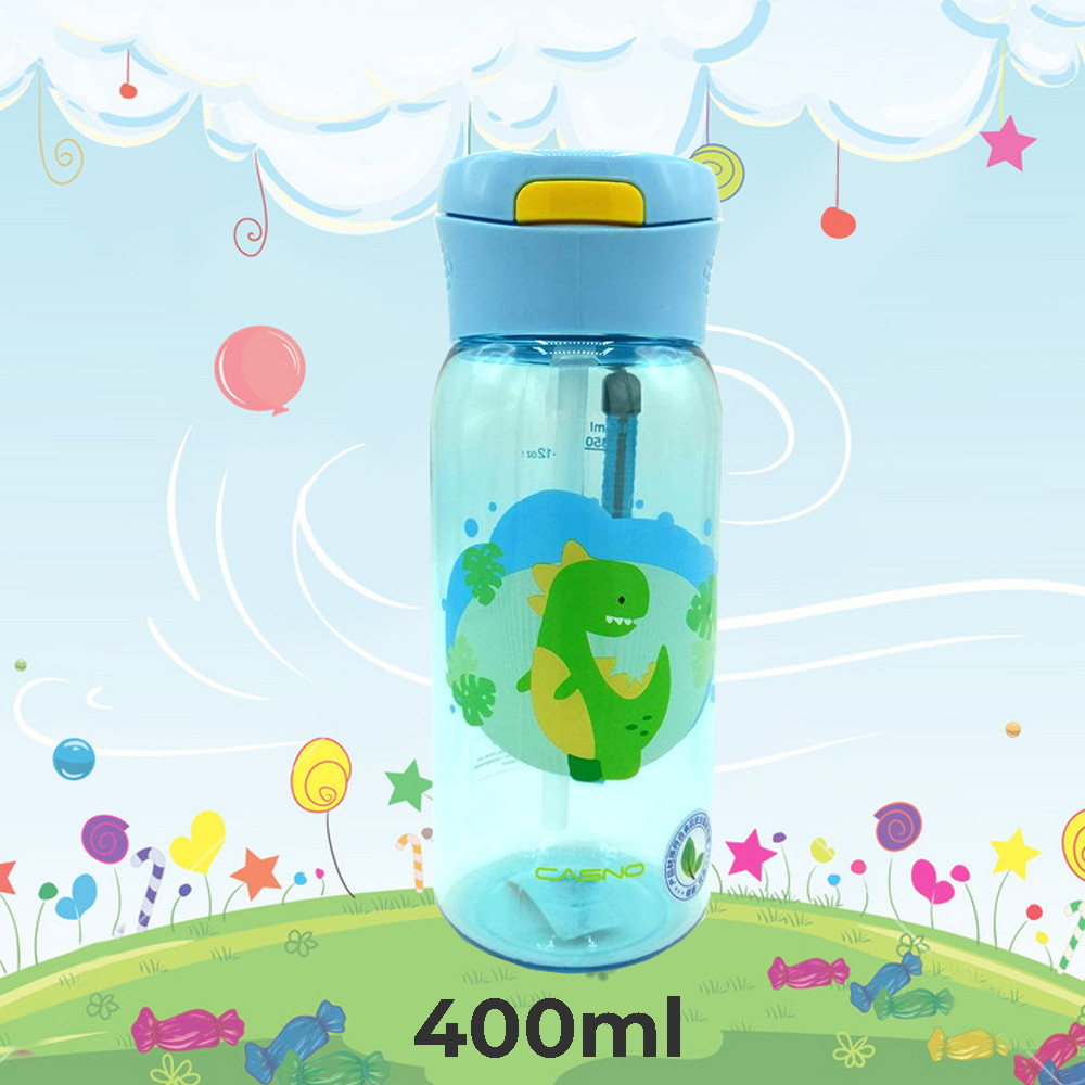 Бутылка для воды CASNO 400 мл KXN-1195 Голубая (Дино) с соломинкой